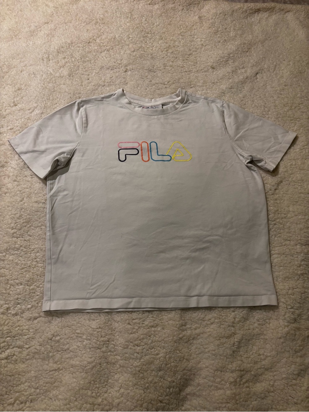 FILA women’s White Logo Tee with Multicolor Outline0710